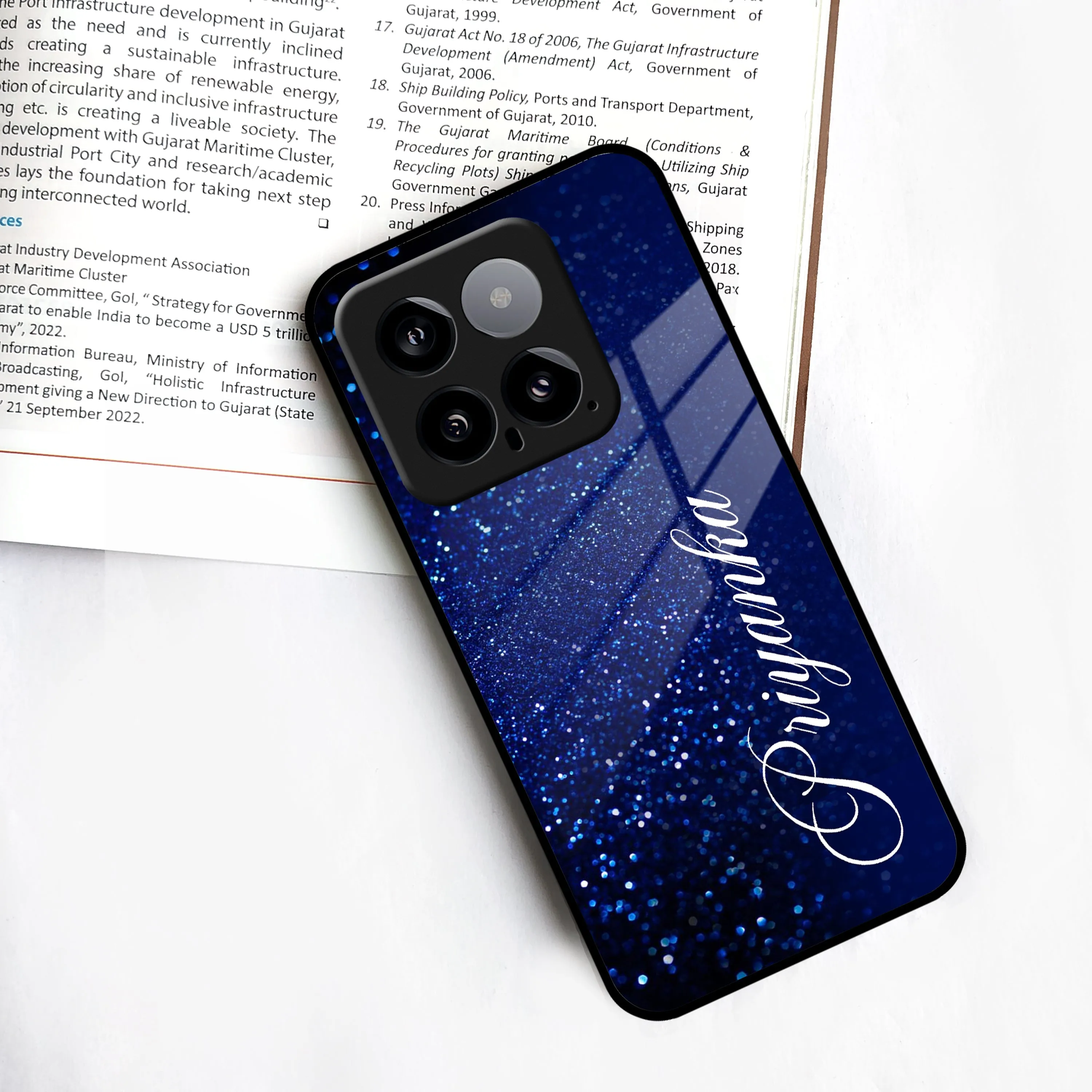 Blue Glitter Customize Glass Case Cover For Redmi/Xiaomi