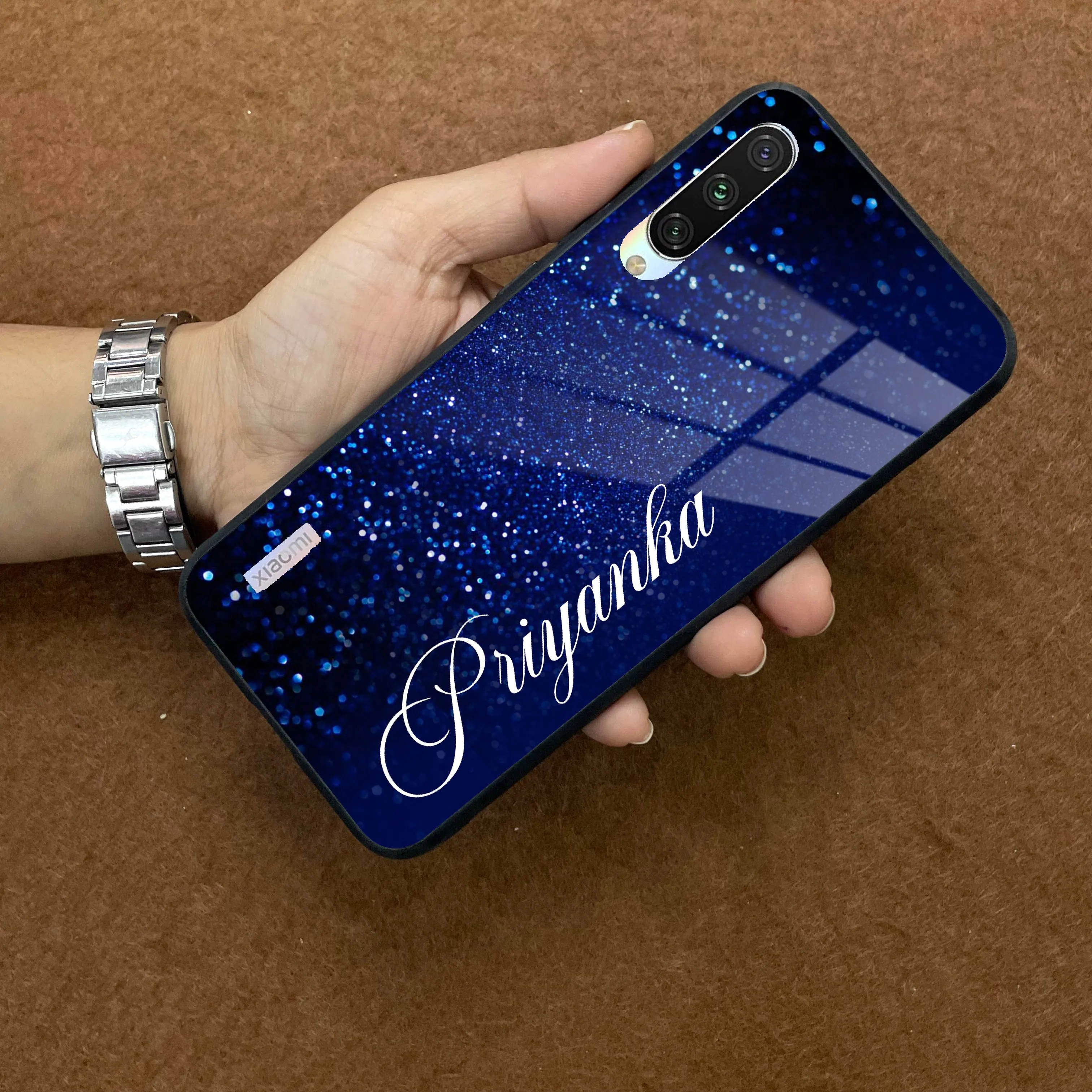 Blue Glitter Customize Glass Case Cover For Redmi/Xiaomi