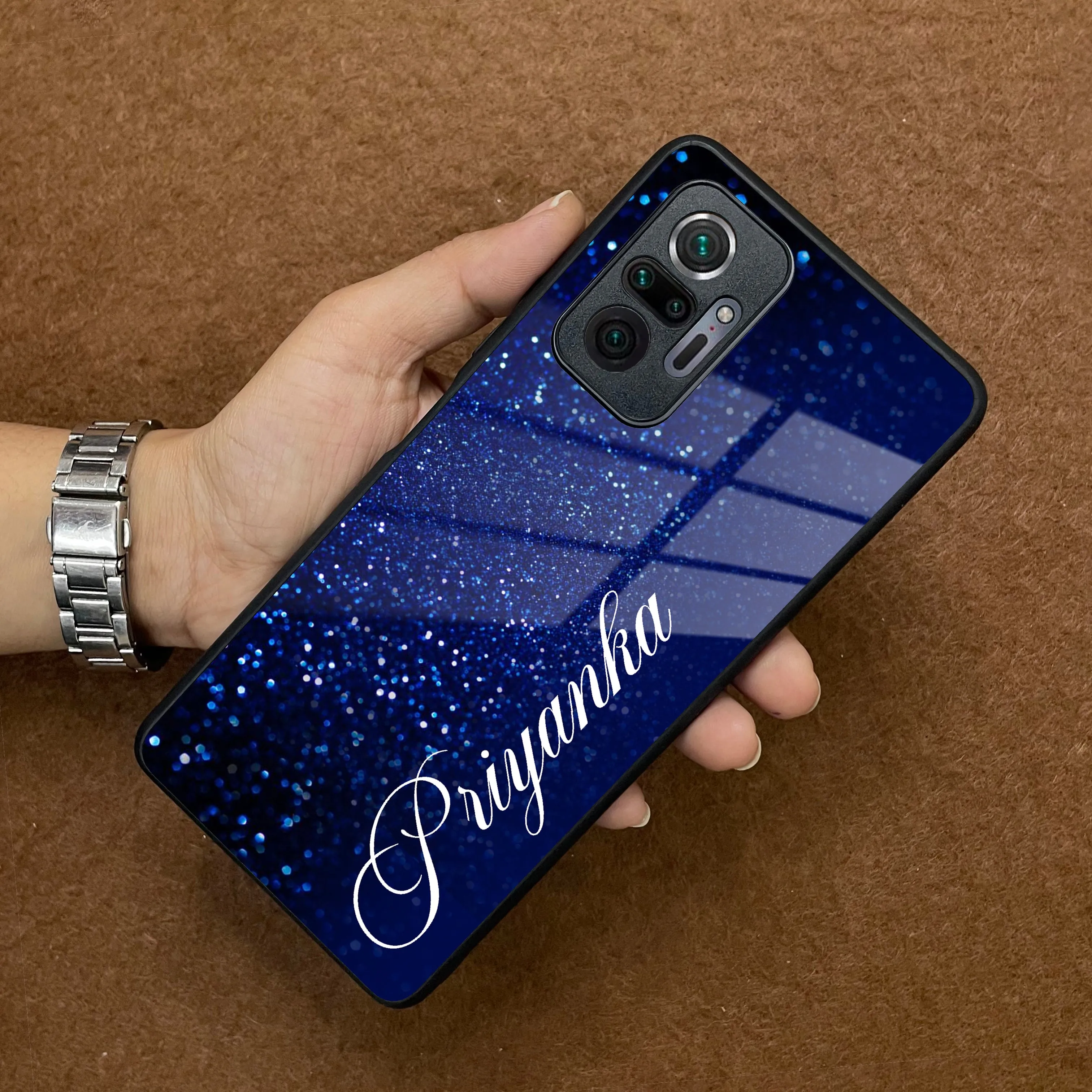 Blue Glitter Customize Glass Case Cover For Redmi/Xiaomi