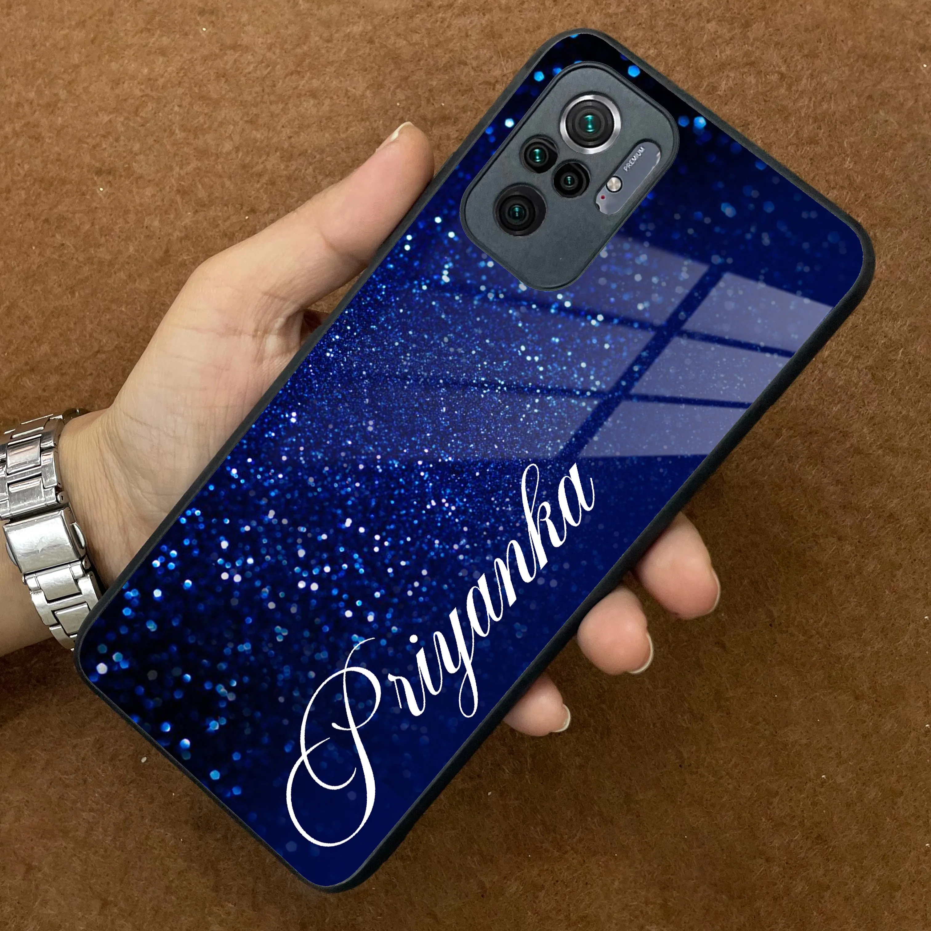 Blue Glitter Customize Glass Case Cover For Redmi/Xiaomi