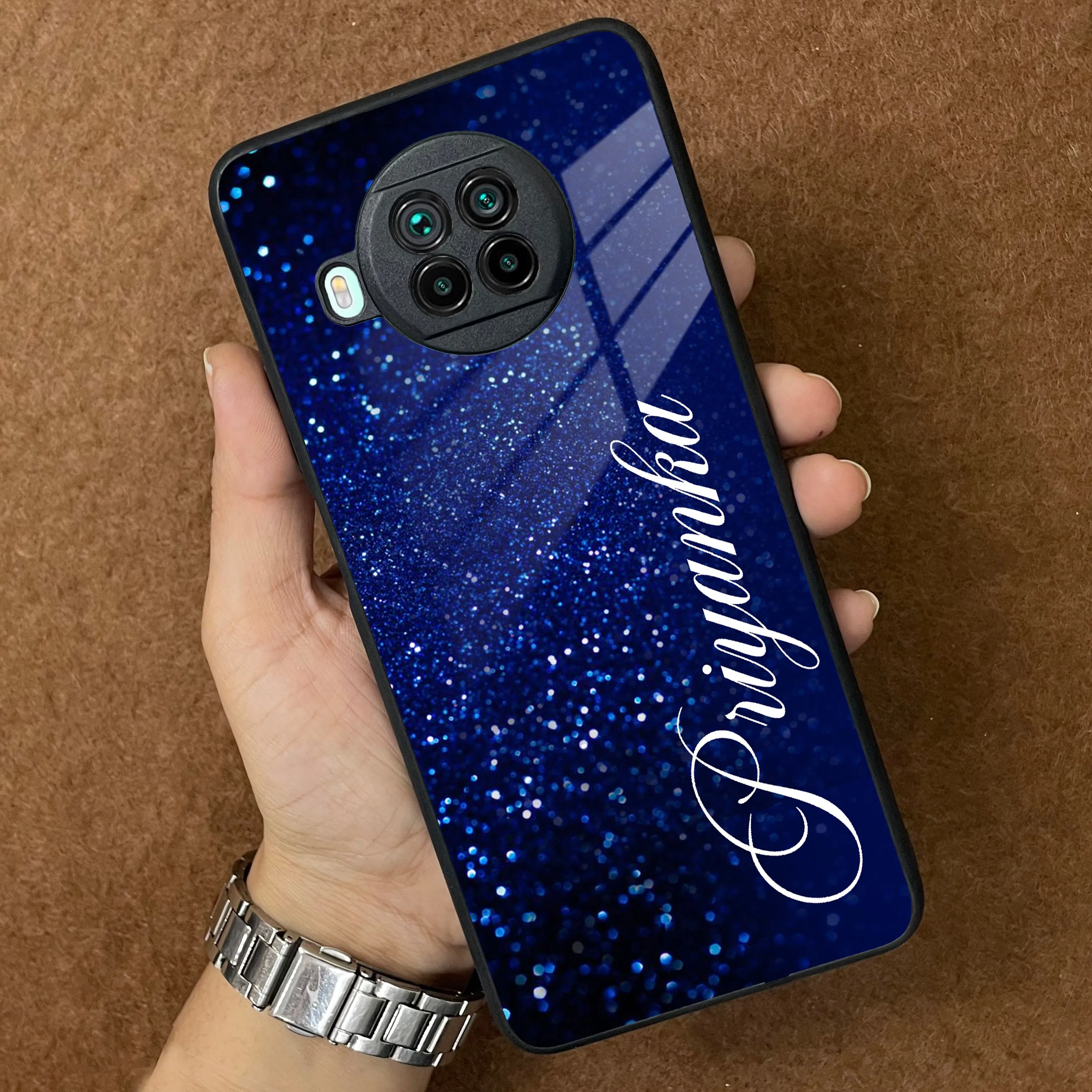 Blue Glitter Customize Glass Case Cover For Redmi/Xiaomi