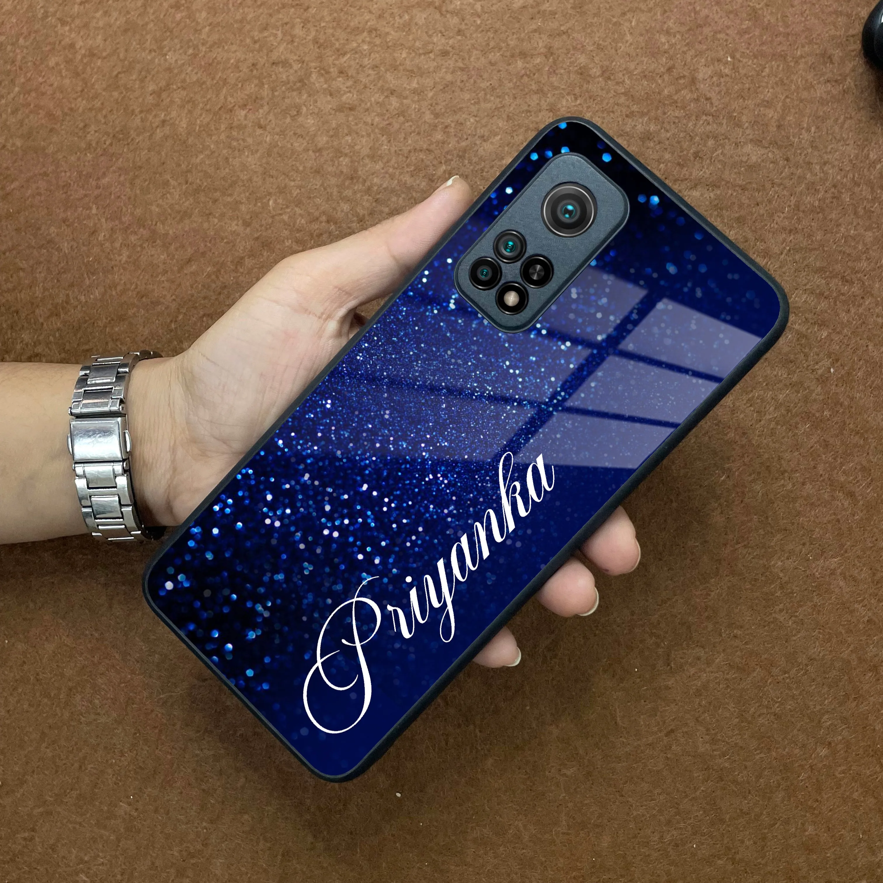 Blue Glitter Customize Glass Case Cover For Redmi/Xiaomi