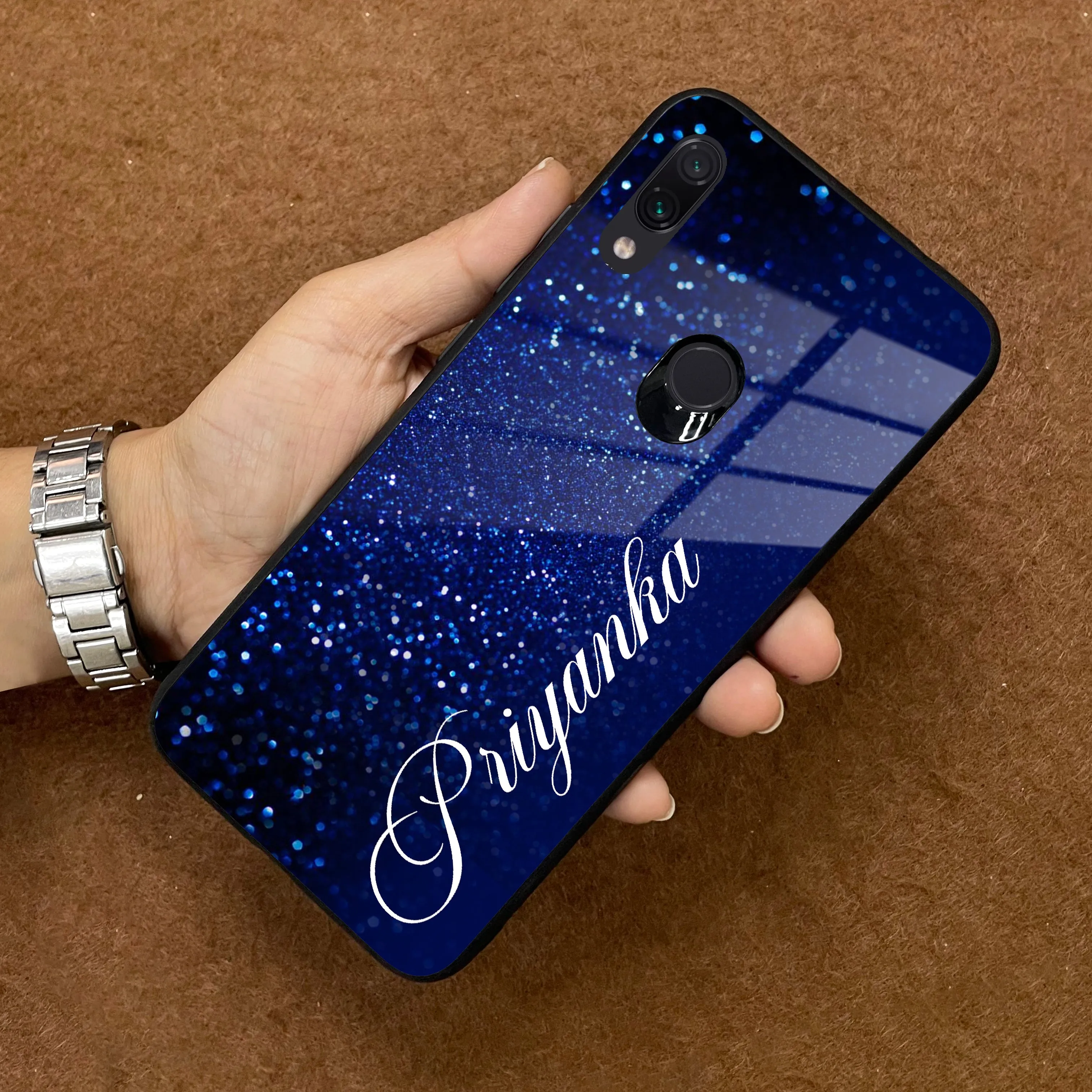 Blue Glitter Customize Glass Case Cover For Redmi/Xiaomi