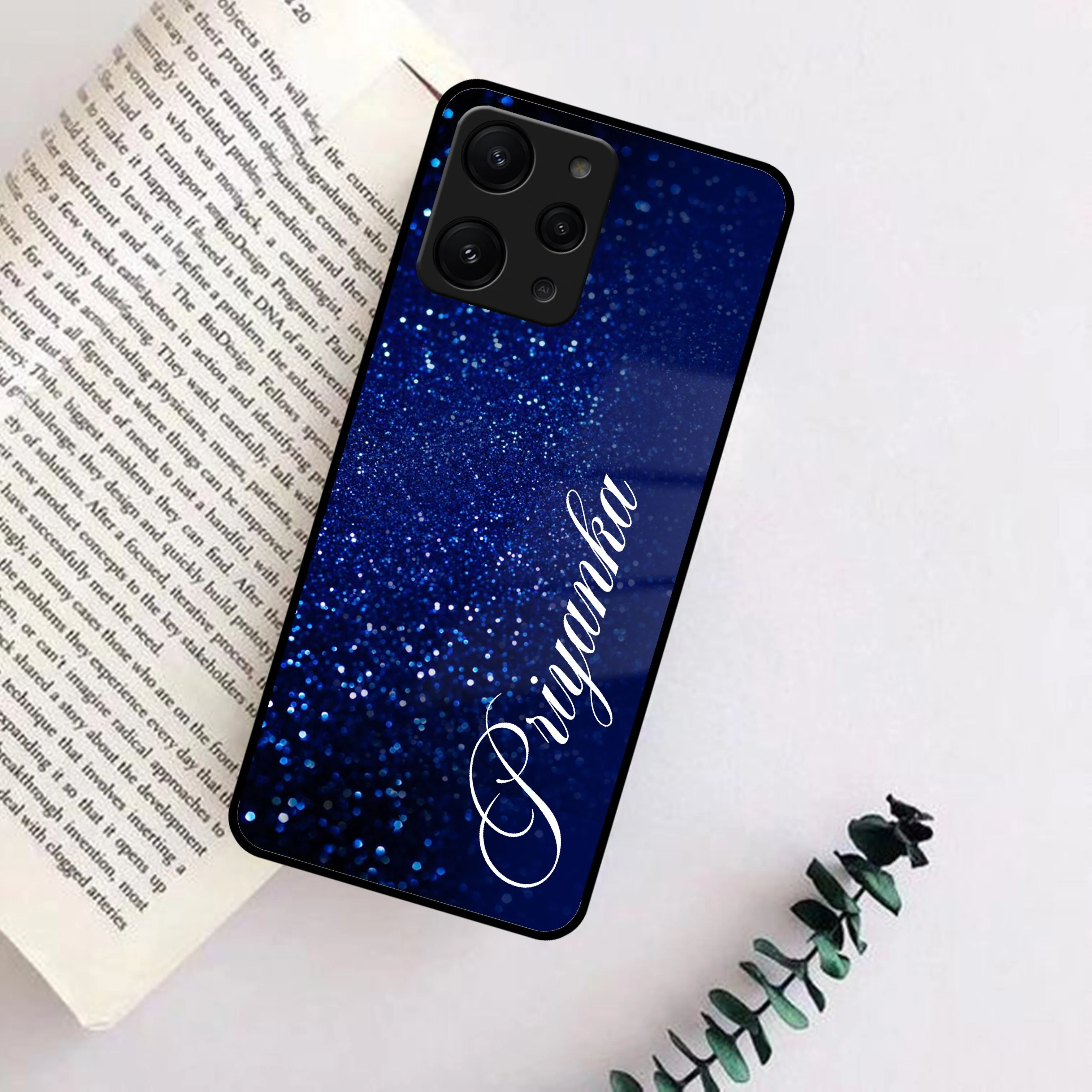 Blue Glitter Customize Glass Case Cover For Redmi/Xiaomi