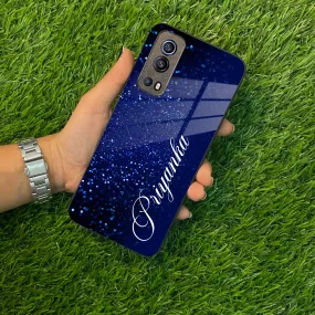 Blue Glitter Customize Glass Case Cover For Vivo