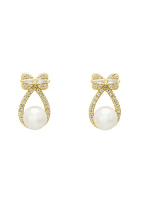 Bows And Pearls Earrings Gold