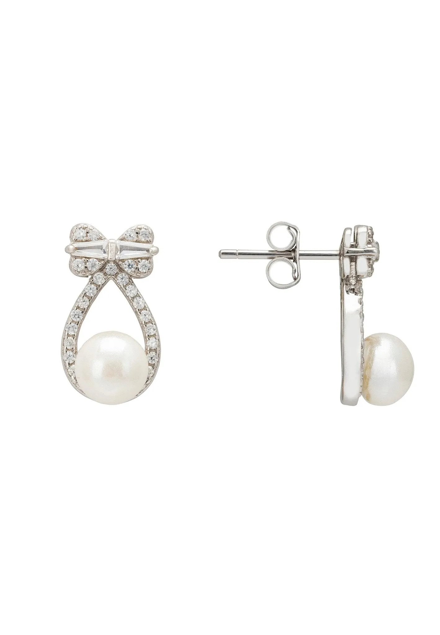 Bows And Pearls Earrings Silver