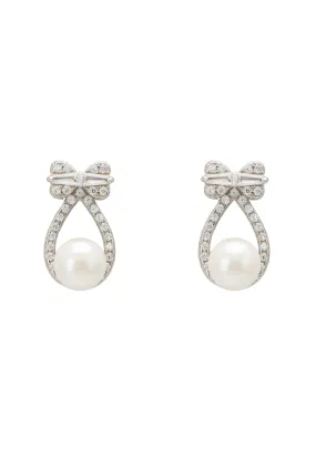 Bows And Pearls Earrings Silver