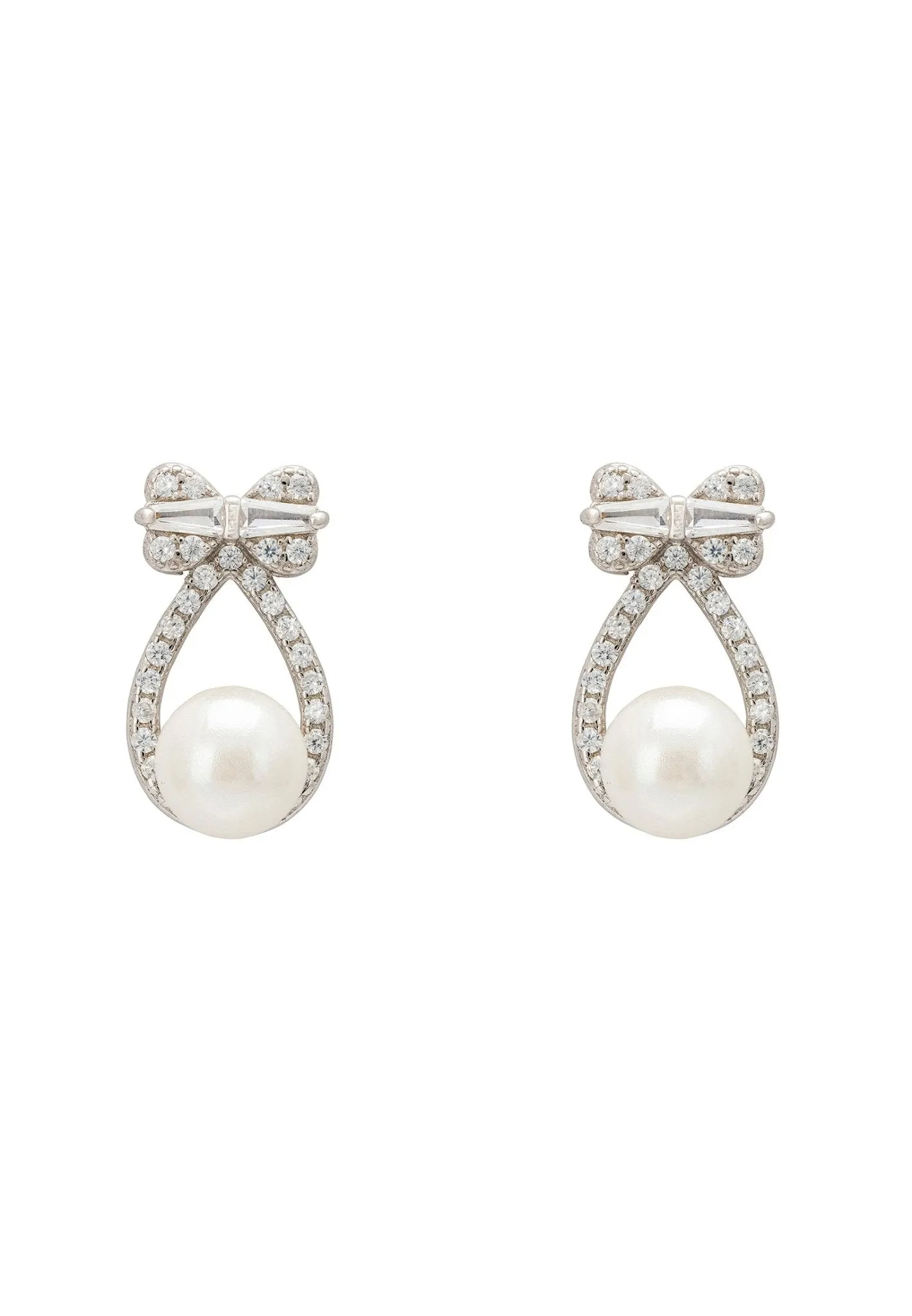 Bows And Pearls Earrings Silver