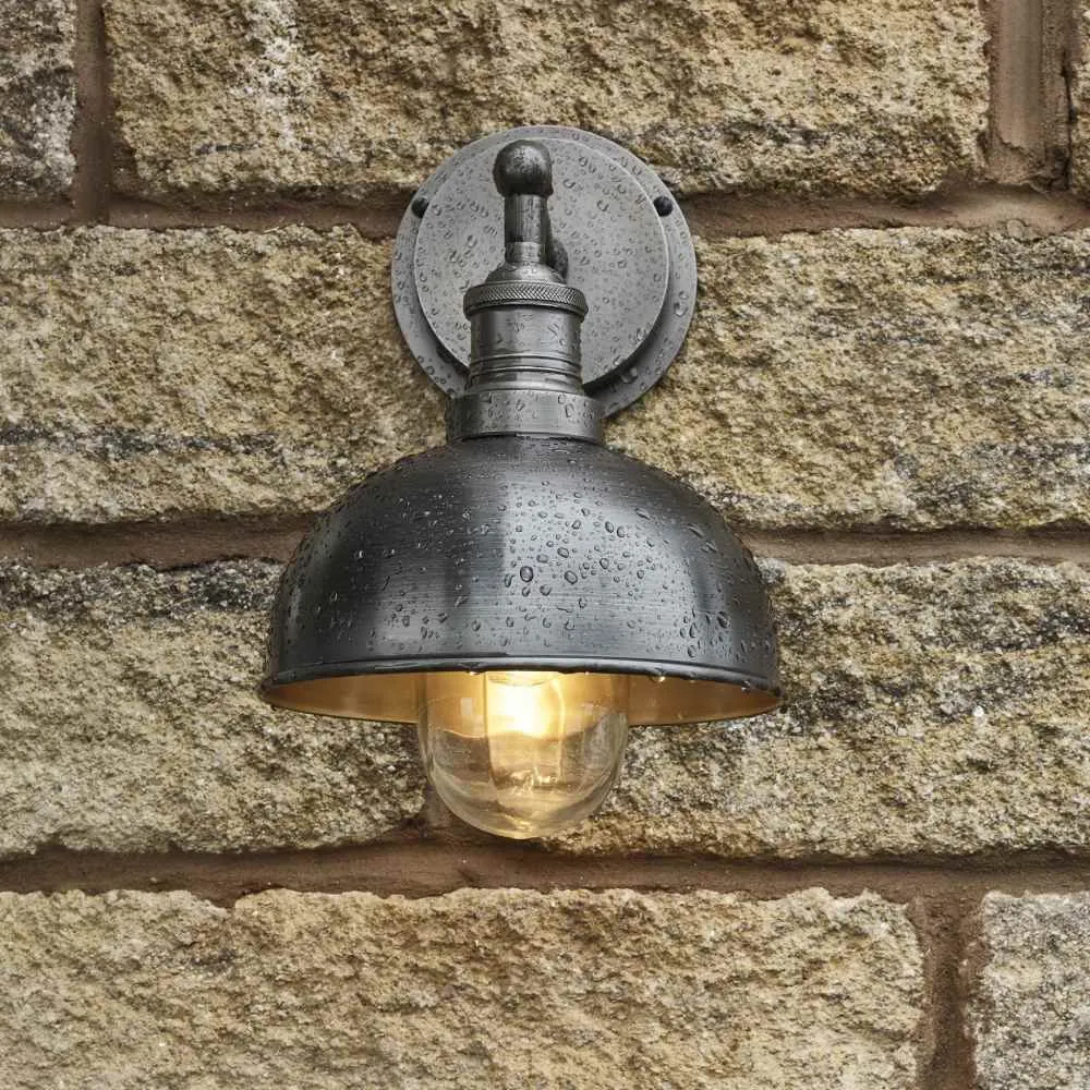 Brooklyn Outdoor & Bathroom 8 inch Dome Wall Light - Pewter & Brass - Industville