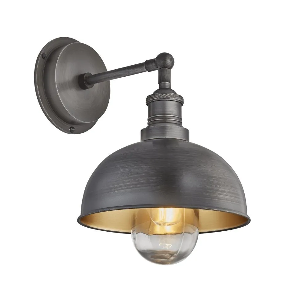 Brooklyn Outdoor & Bathroom 8 inch Dome Wall Light - Pewter & Brass - Industville