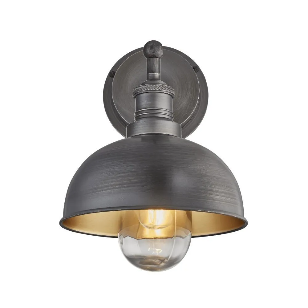 Brooklyn Outdoor & Bathroom 8 inch Dome Wall Light - Pewter & Brass - Industville