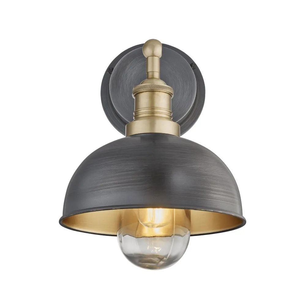 Brooklyn Outdoor & Bathroom 8 inch Dome Wall Light - Pewter & Brass - Industville