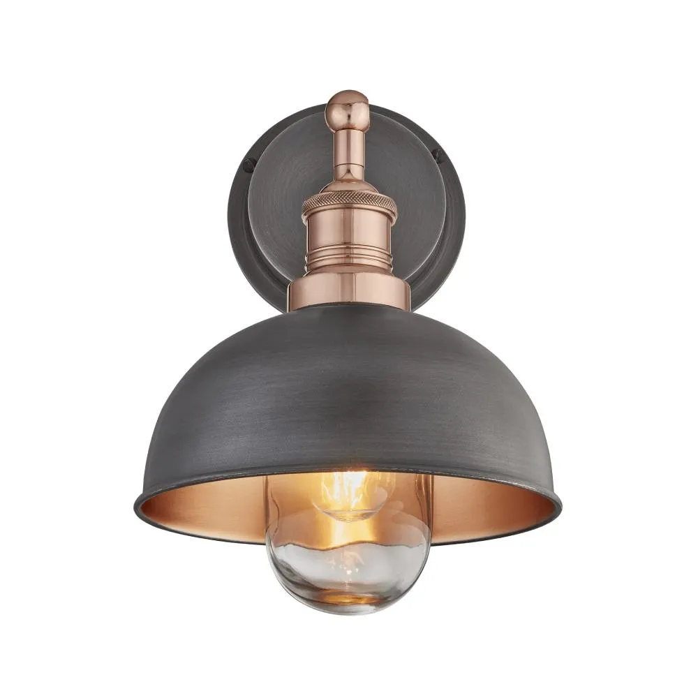 Brooklyn Outdoor & Bathroom 8 inch Dome Wall Light - Pewter & Copper - Industville