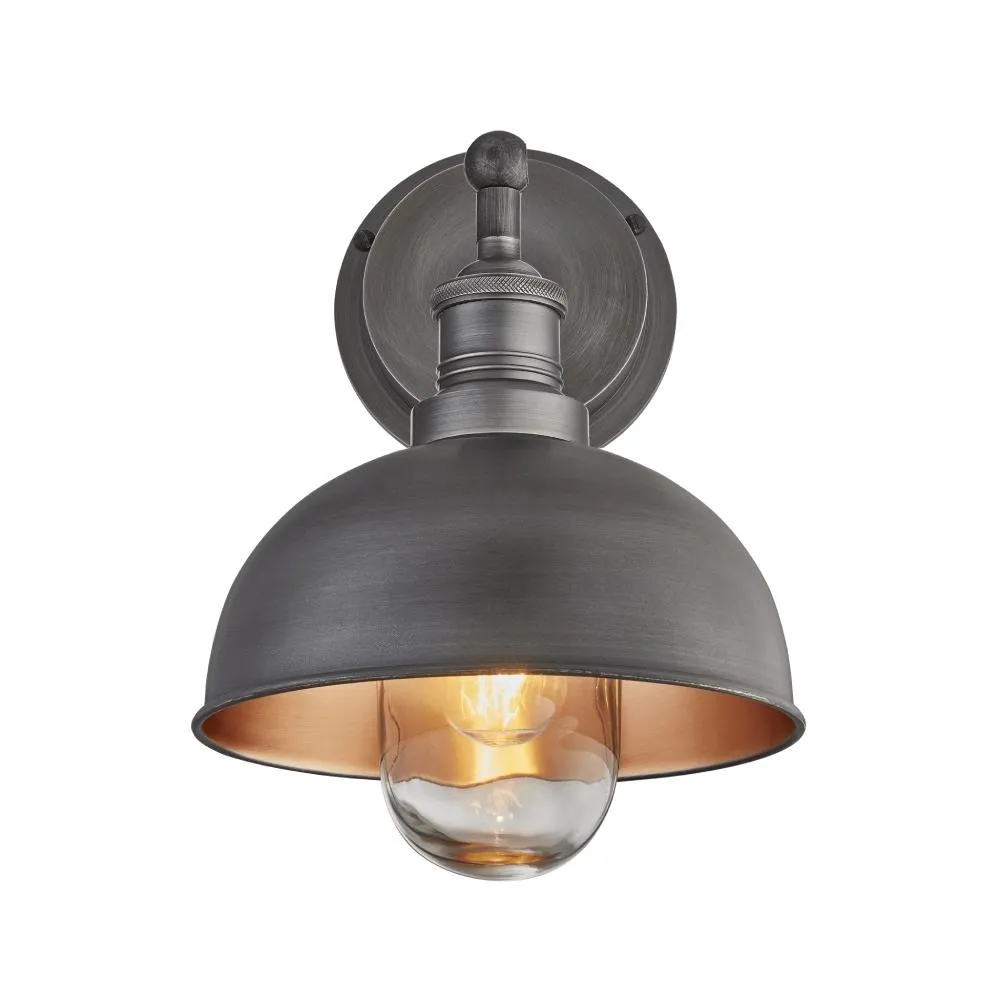 Brooklyn Outdoor & Bathroom 8 inch Dome Wall Light - Pewter & Copper - Industville