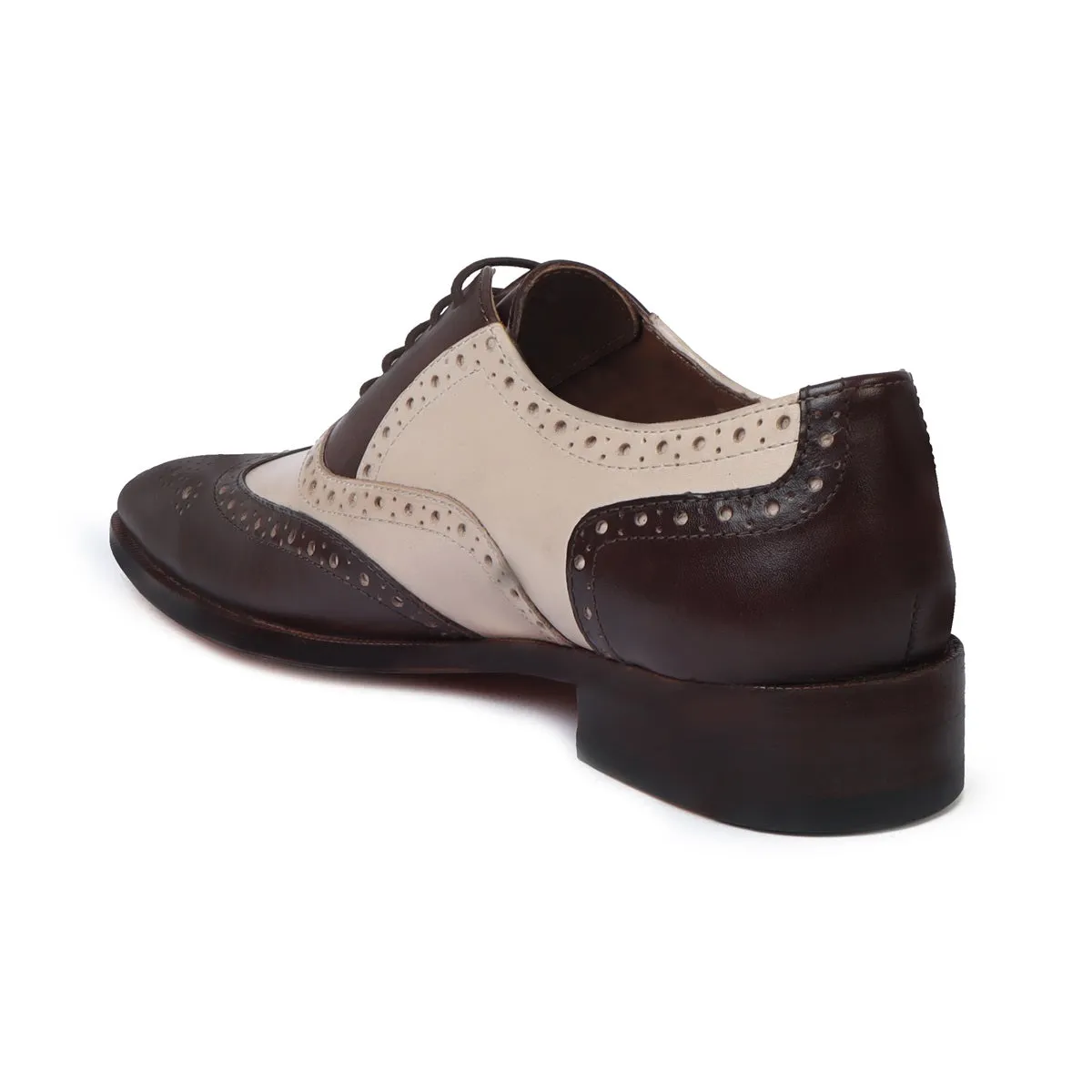 Chic Dual Tone Dove-Dark Brown Punching Brogues Oxford Lace-Up Leather Shoes by Brune & Bareskin