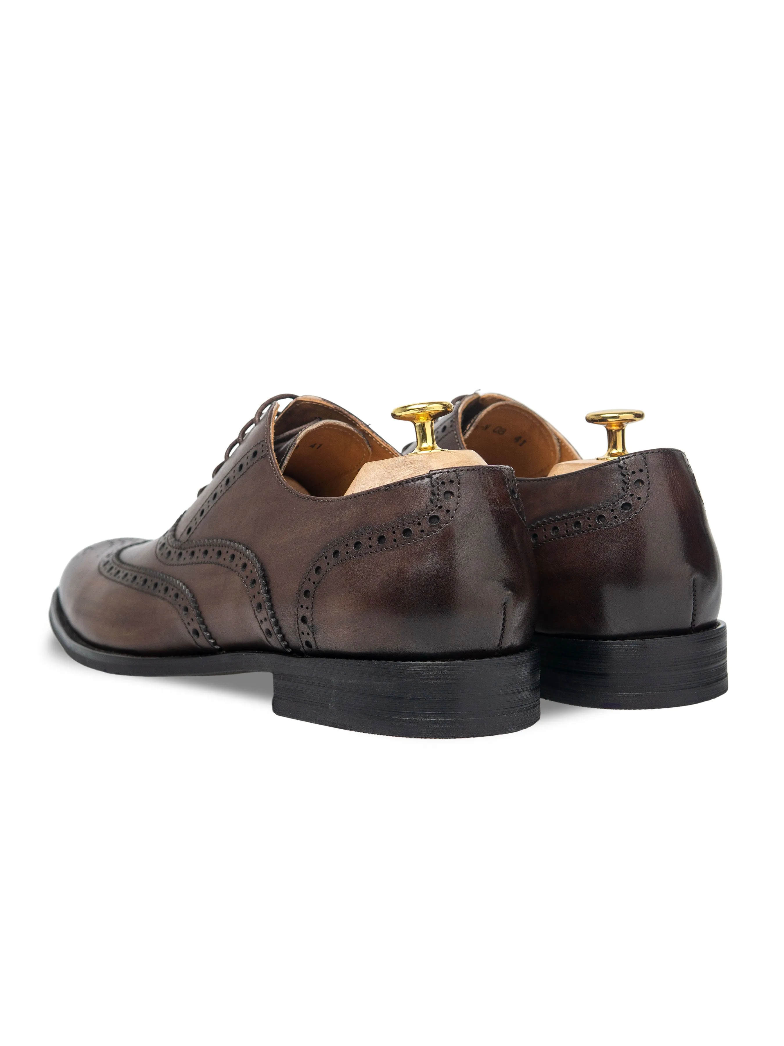 Classic Oxford Brogue Wingtip - Dark Brown Lace Up (Hand Painted Patina)