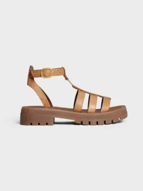 Clea Triomphe Gladiator Crocodile Stamped Calfskin Sandals Light Caramel