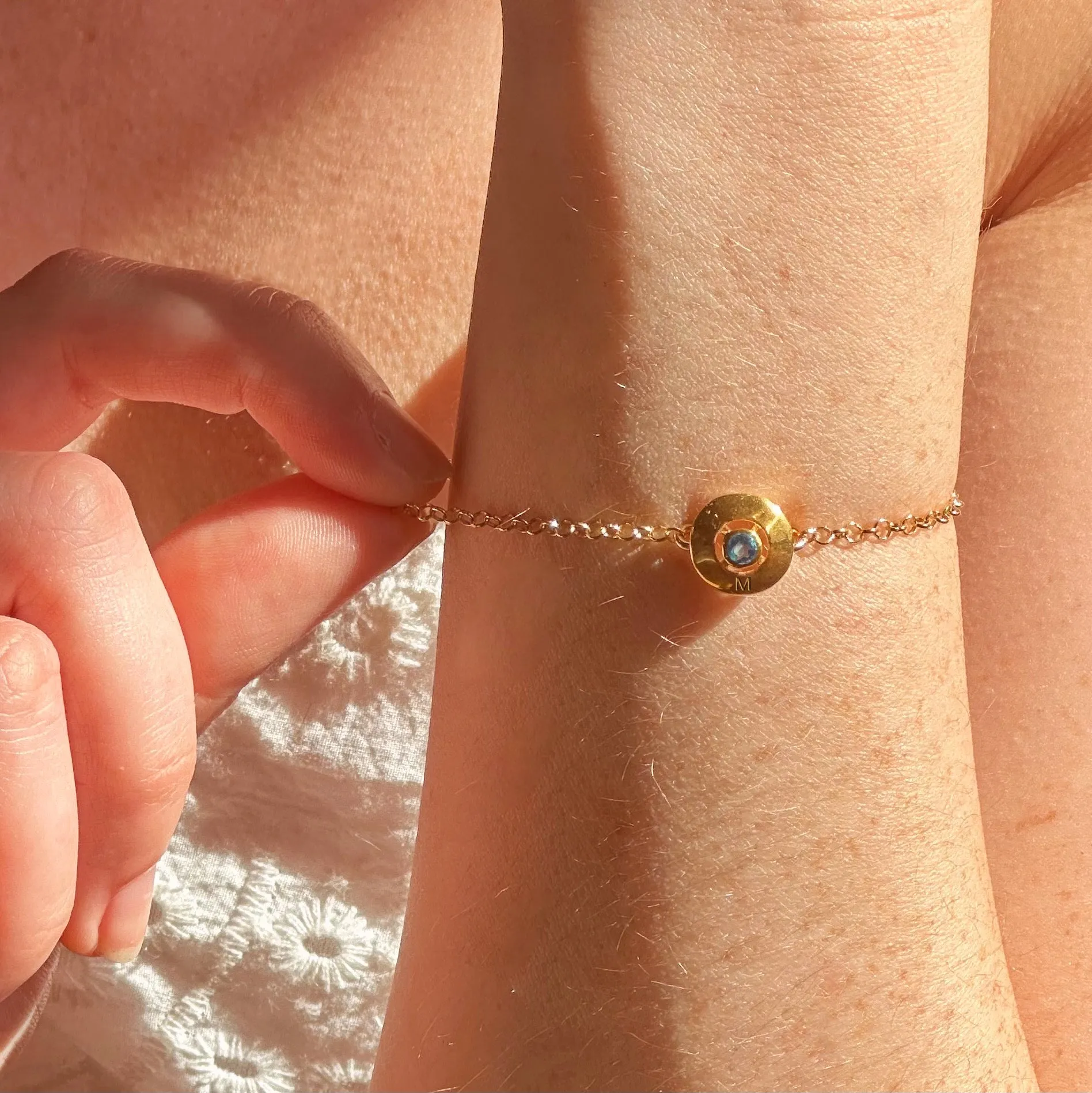 Custom Engraved Circle Donut Initial & Birthstone Bracelet