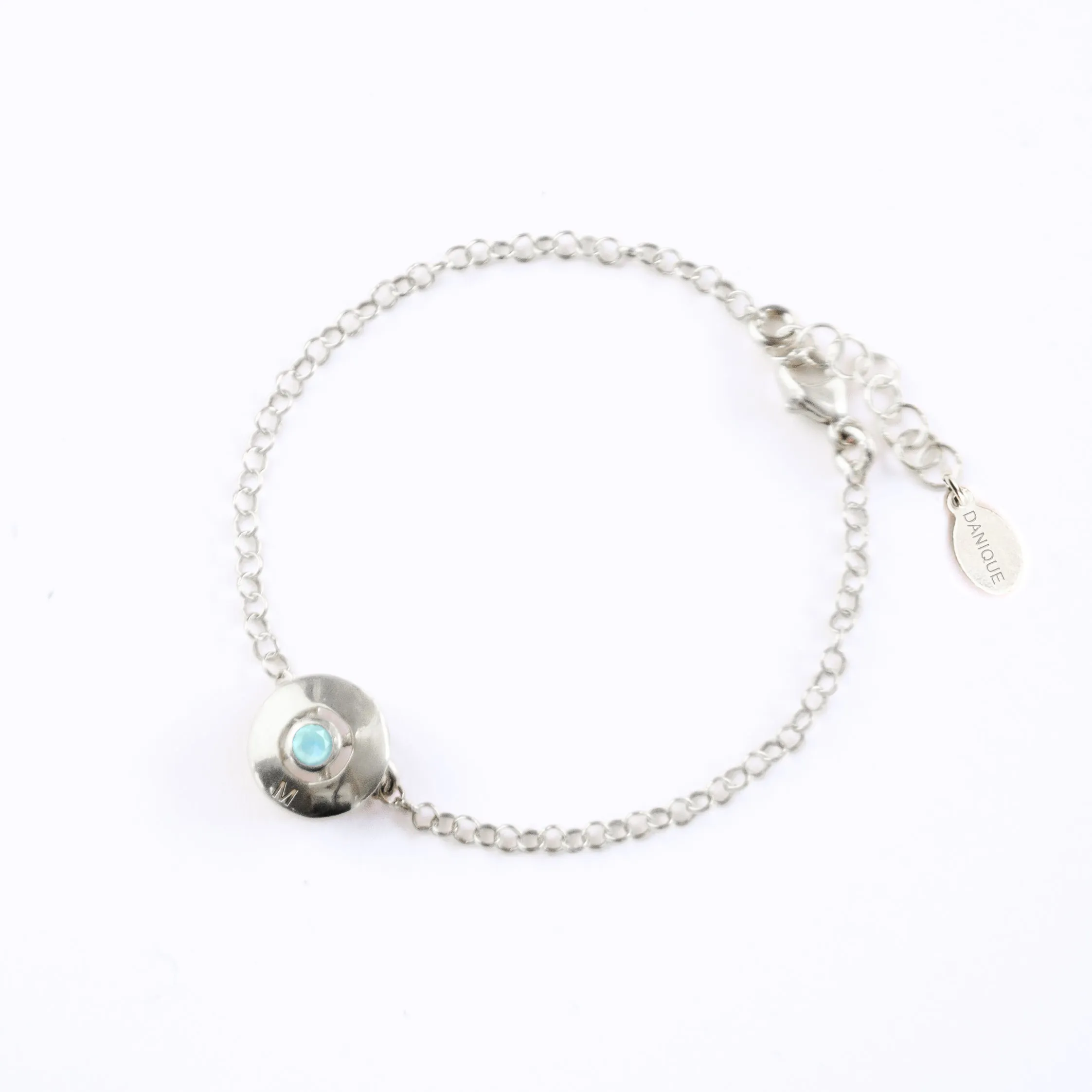 Custom Engraved Circle Donut Initial & Birthstone Bracelet