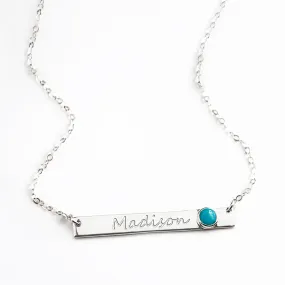 December Custom Bar Necklace with Bezel Birthstone