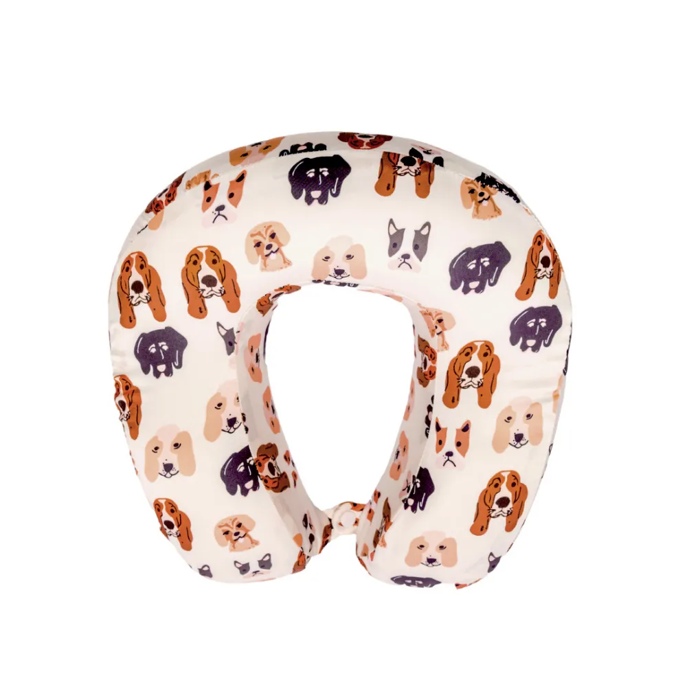 Dog Satin Memory Foam Neck Pillow and Satin Eye Mask Set