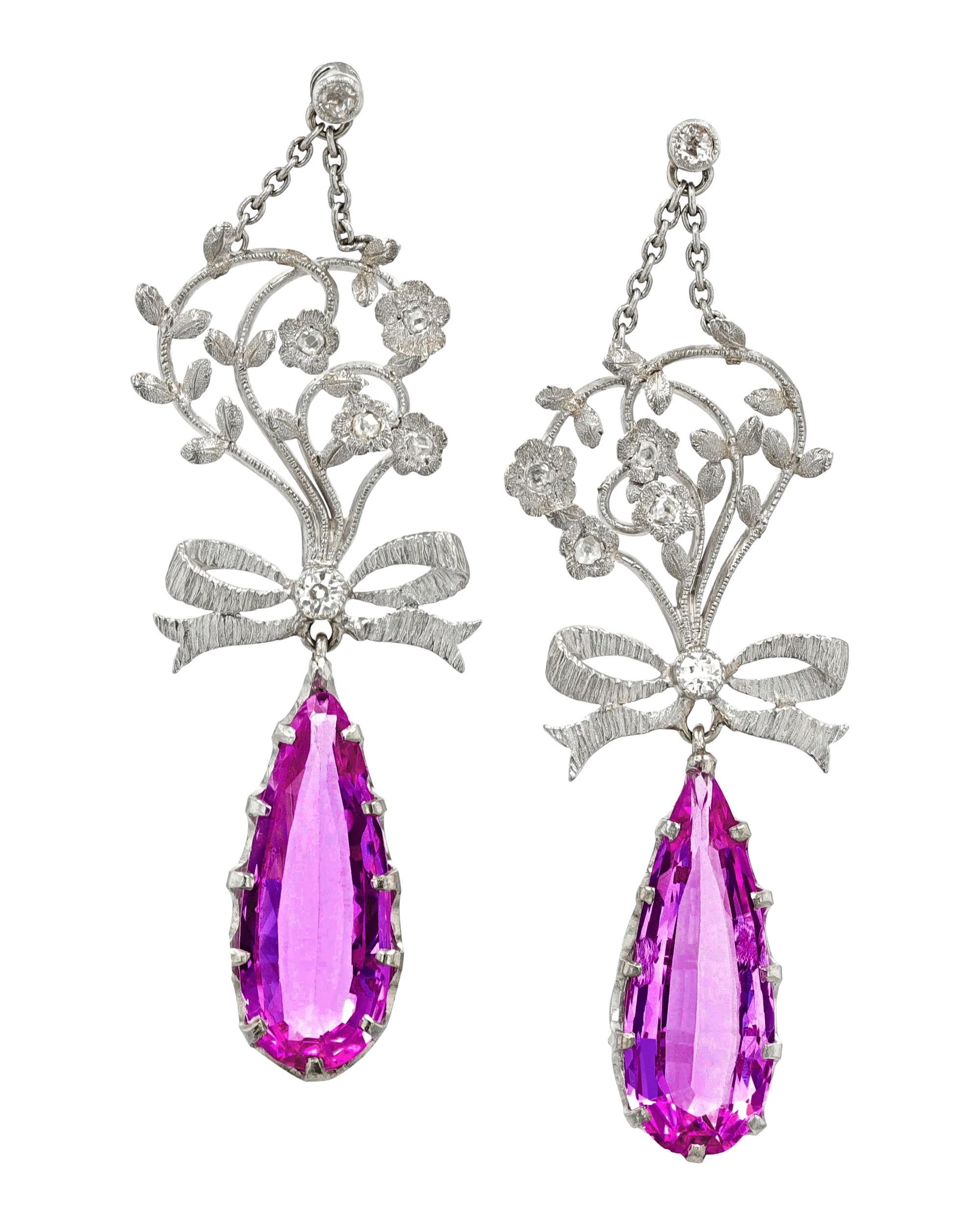 Edwardian Pink Topaz Earrings, 6.60 Carats