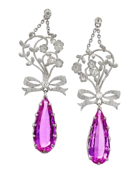 Edwardian Pink Topaz Earrings, 6.60 Carats