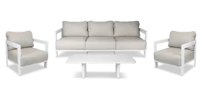 Escape 3 Seater, 2 x Armchair and Coffee Table in Arctic White with Latte Check Spun Polyester Cushions