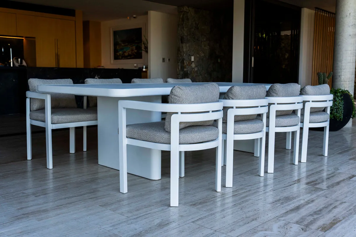 Escape Rectangle Outdoor Dining Setting in Arctic White with Aluminium Chairs