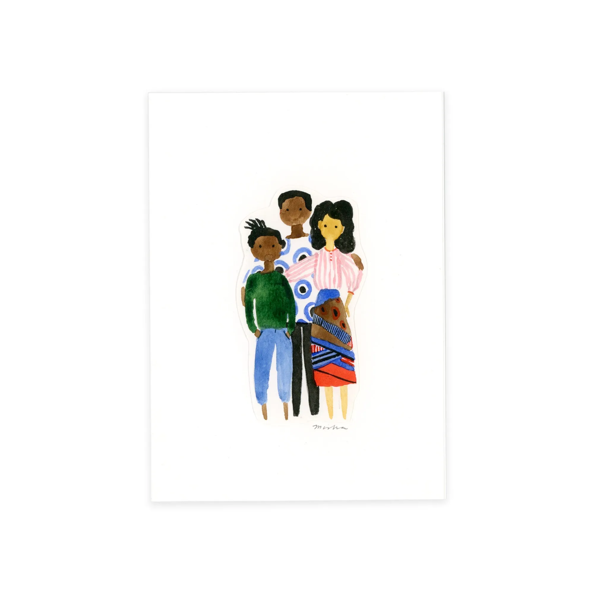 Family with Colorful Prints /  handmade full size card