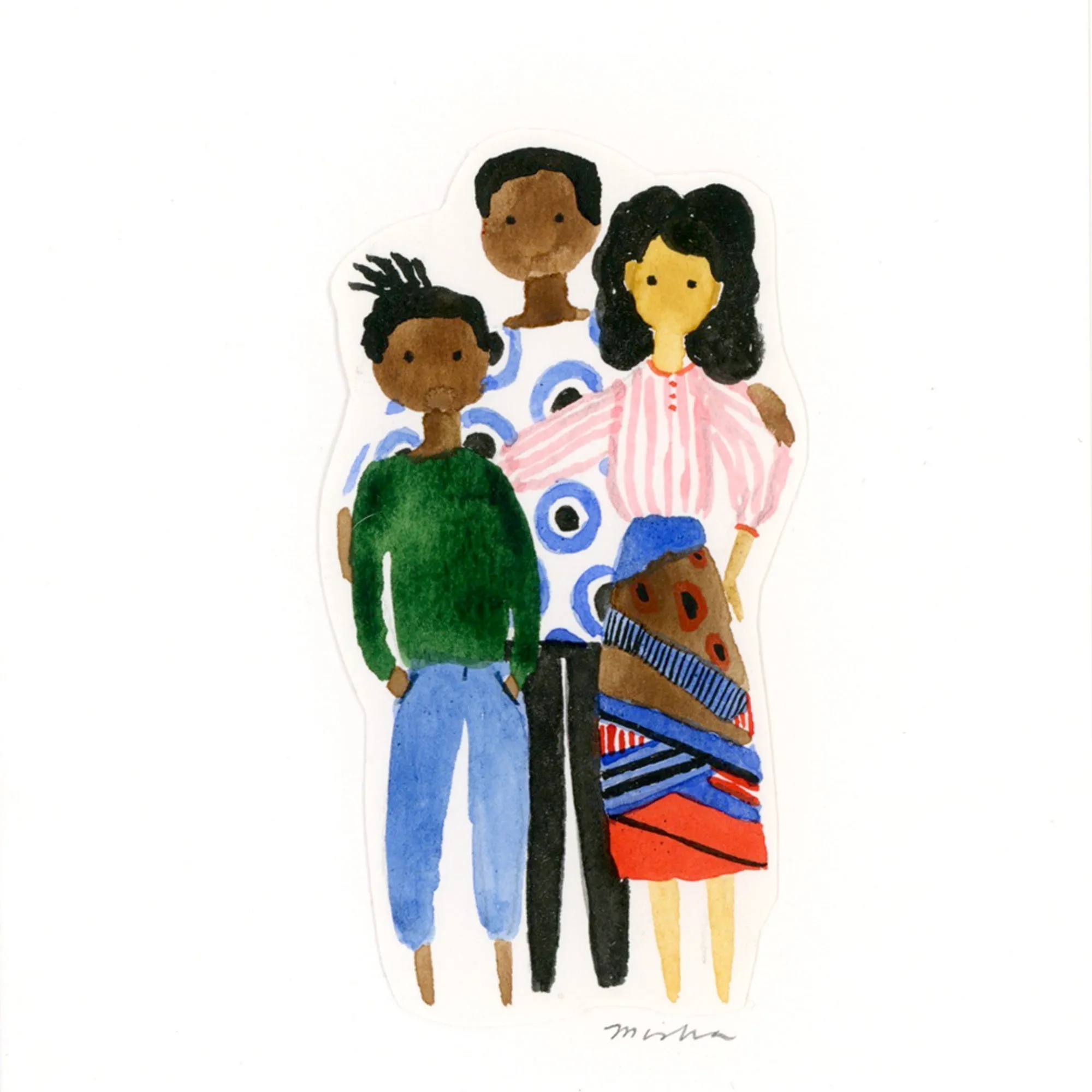 Family with Colorful Prints /  handmade full size card