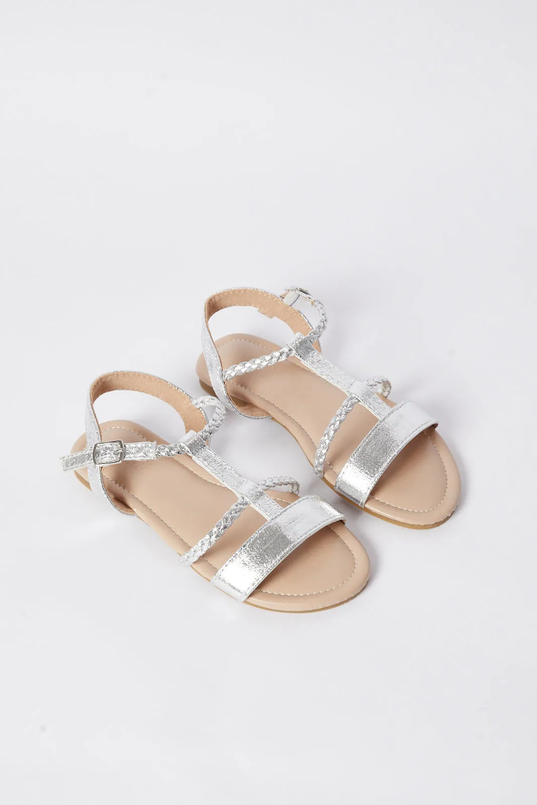 Girl Silver Braided Strap Sandal