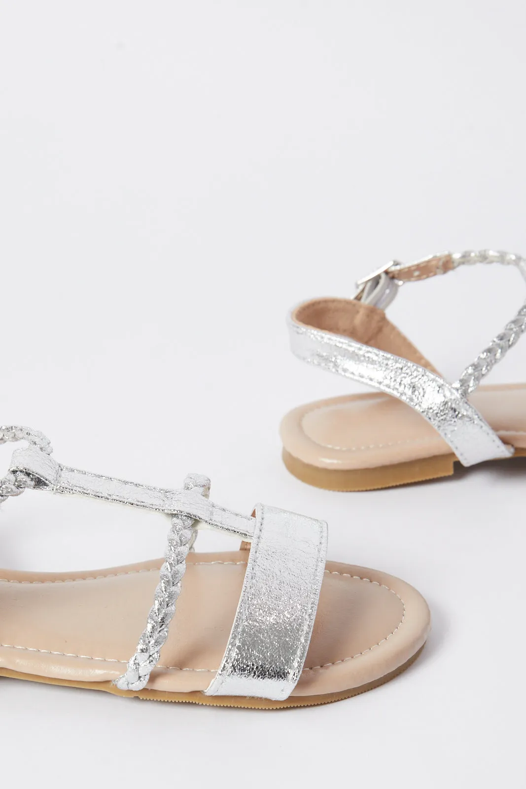 Girl Silver Braided Strap Sandal