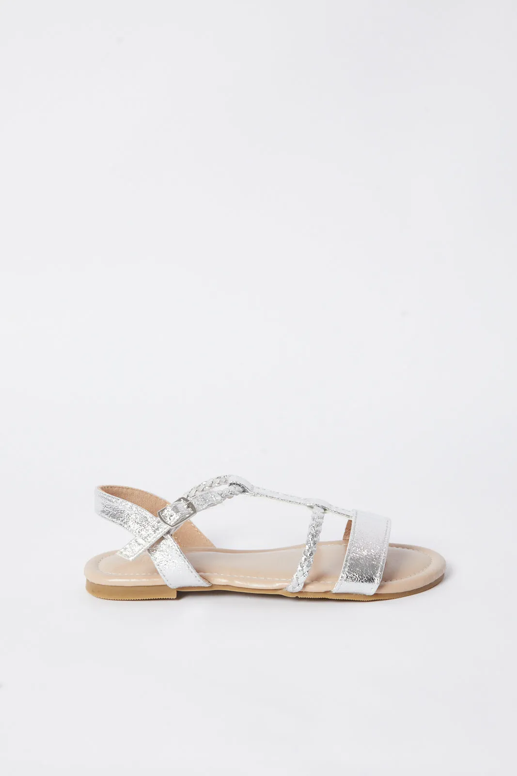 Girl Silver Braided Strap Sandal