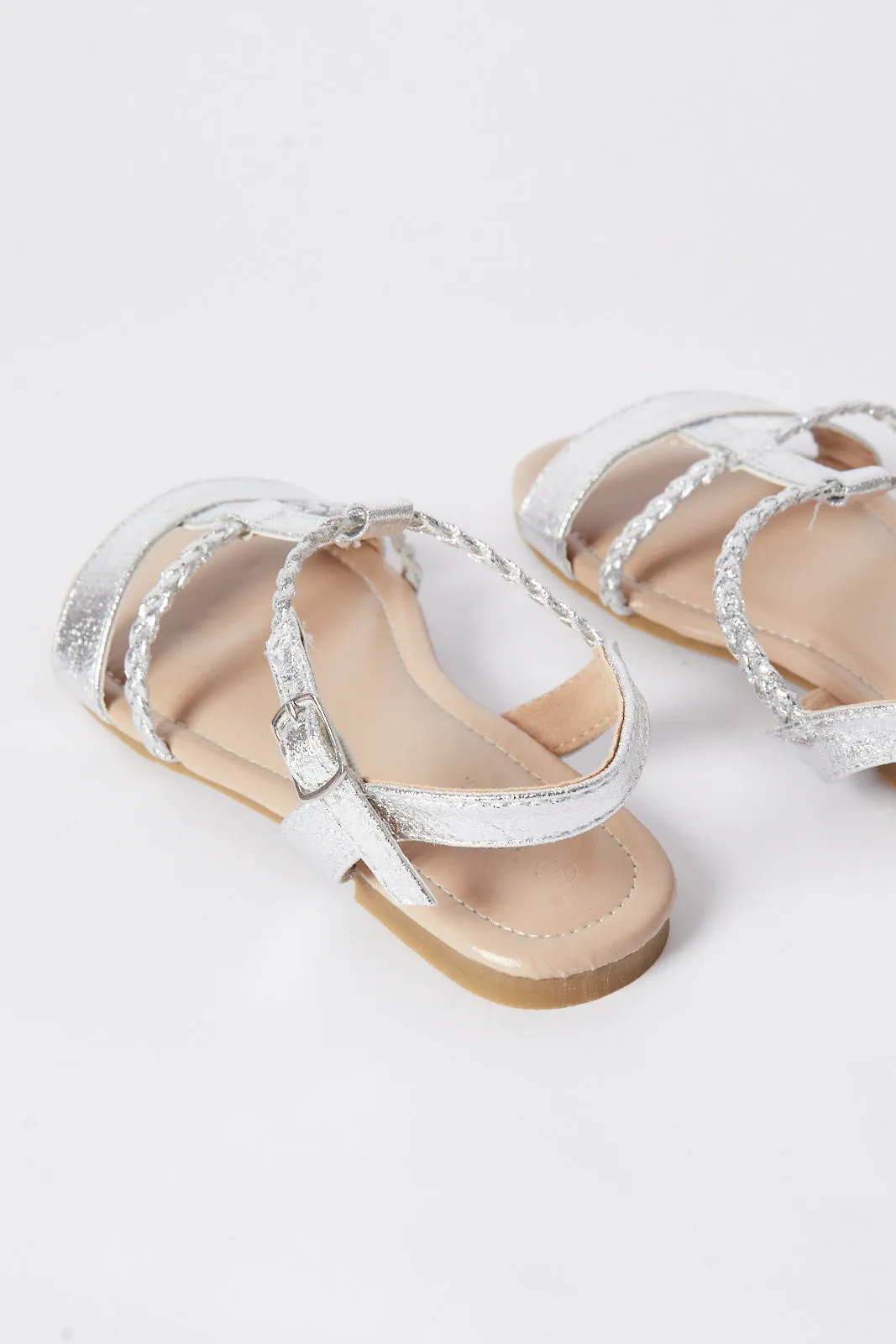 Girl Silver Braided Strap Sandal