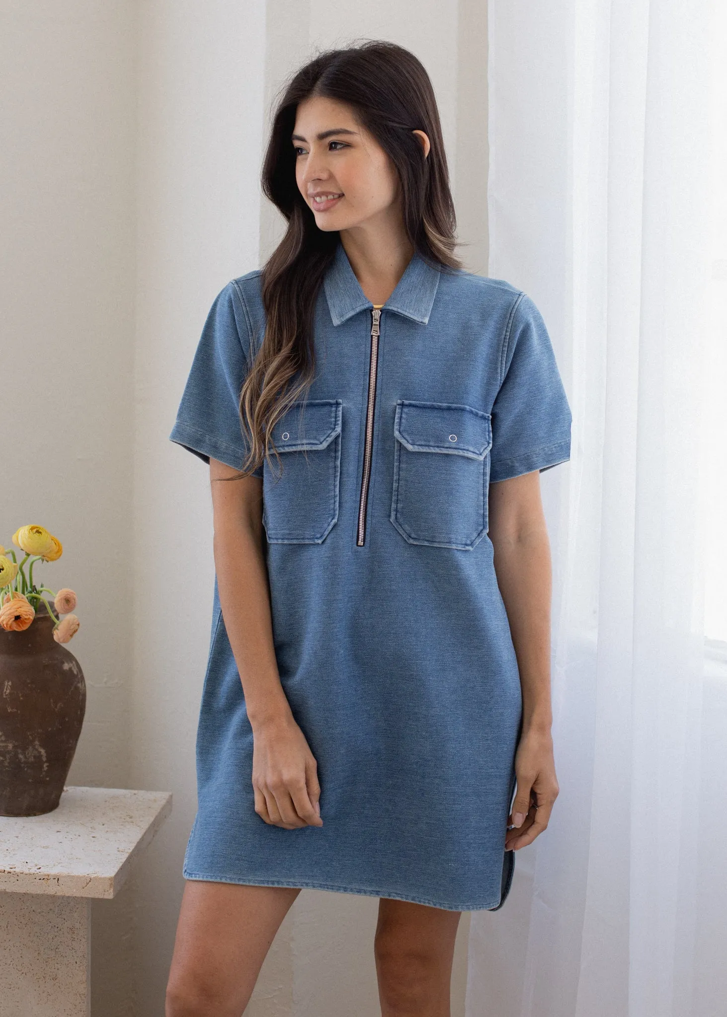 Indigo Half Zip Dress