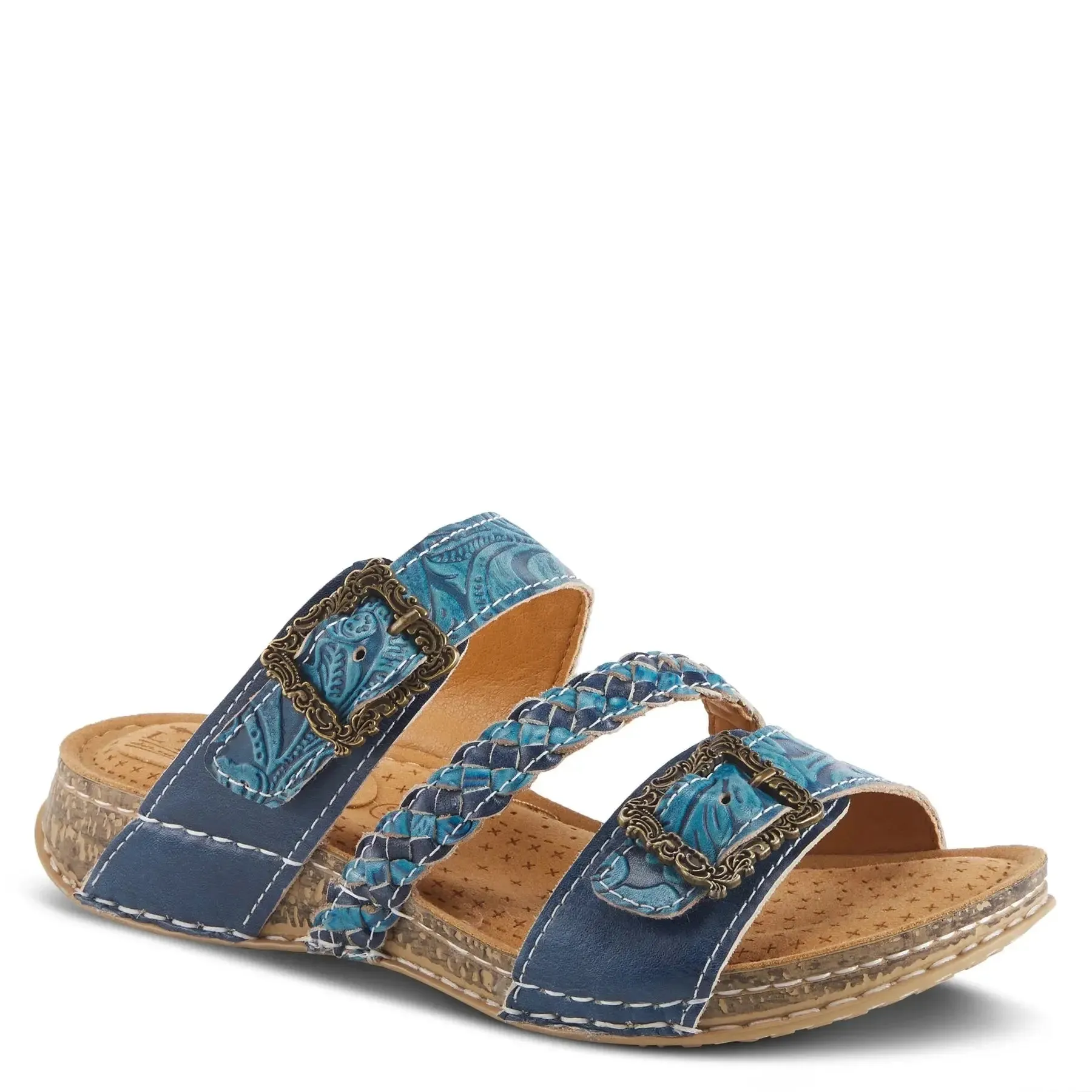 L'ARTISTE ASTRA SLIDE SANDALS - BLUE LEATHER