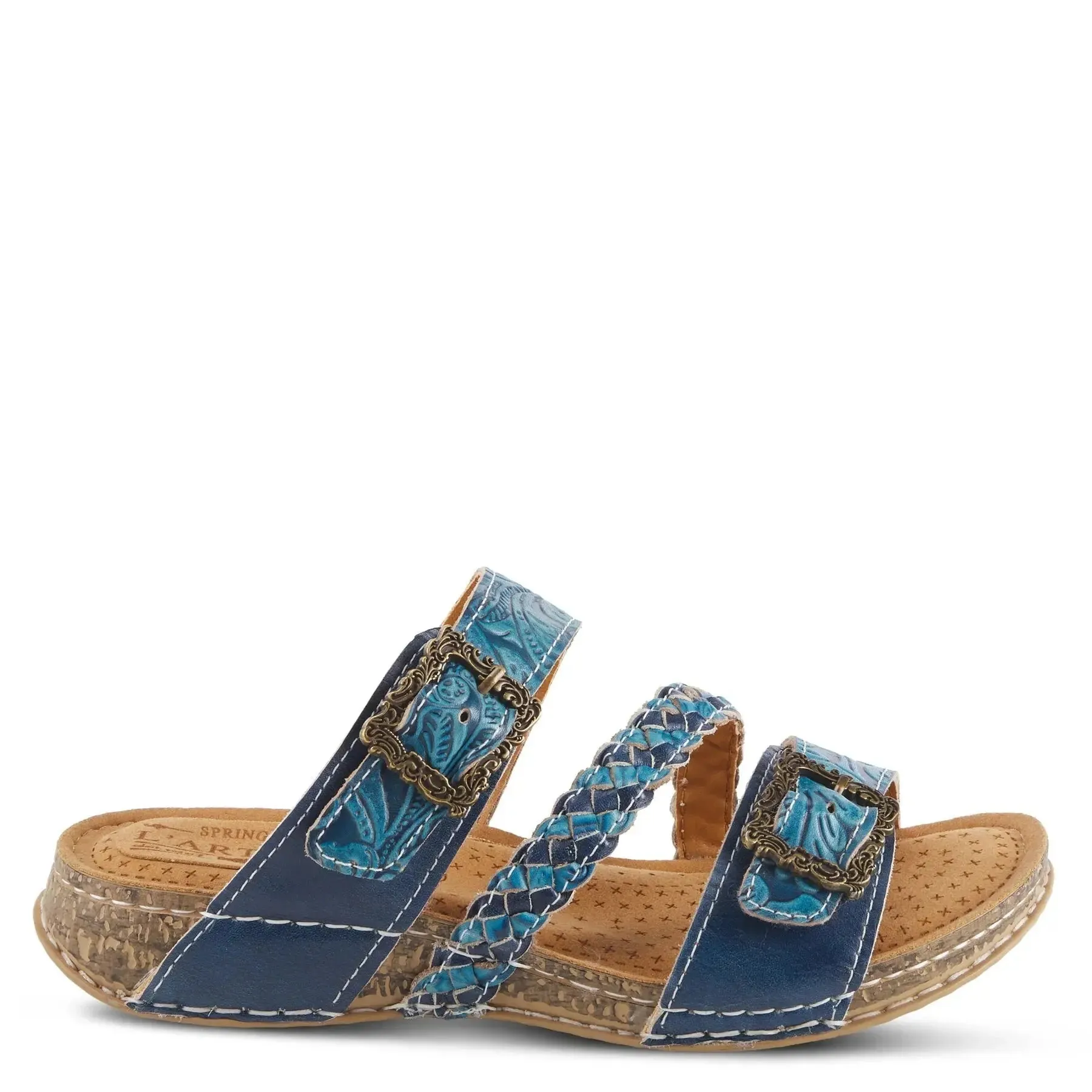 L'ARTISTE ASTRA SLIDE SANDALS - BLUE LEATHER