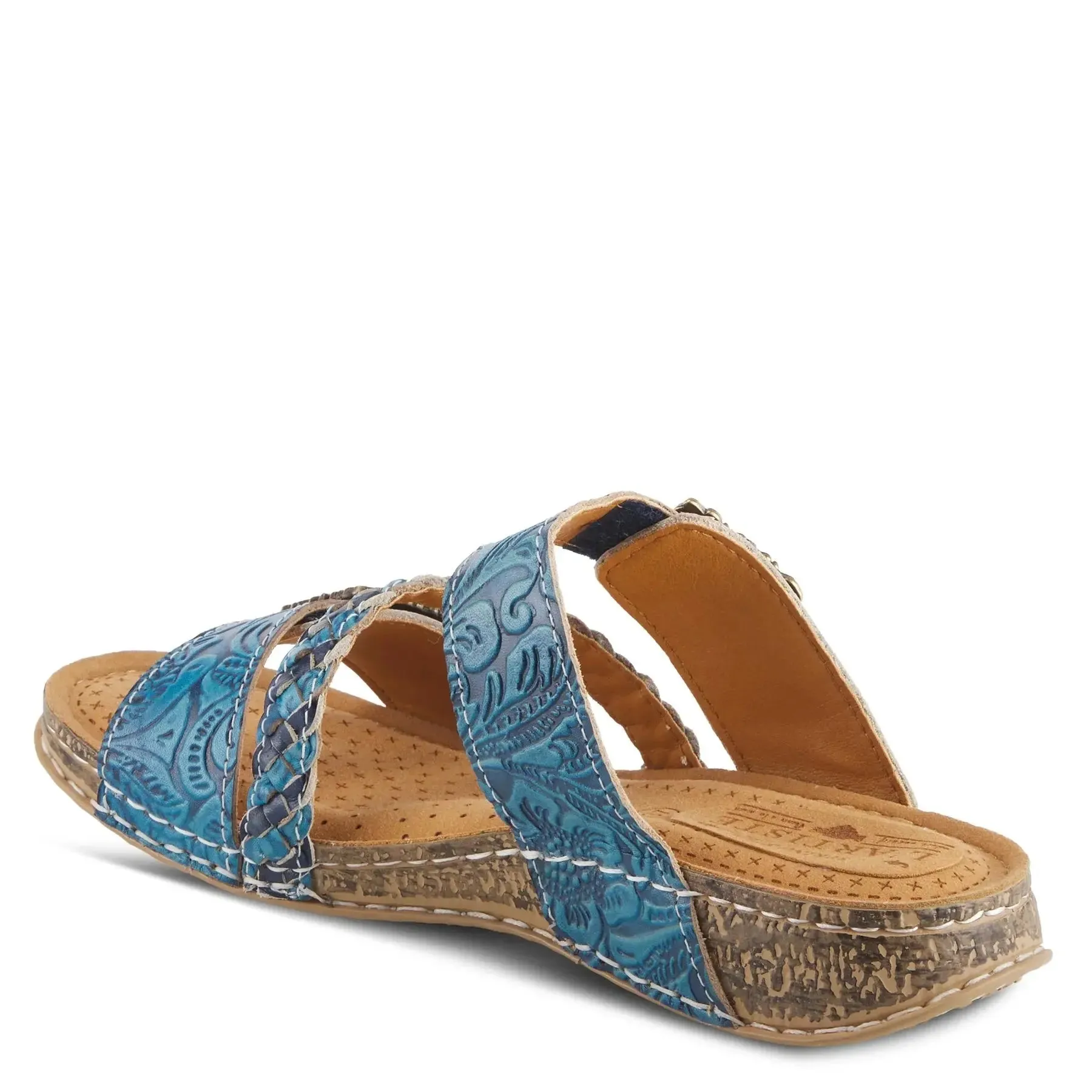 L'ARTISTE ASTRA SLIDE SANDALS - BLUE LEATHER