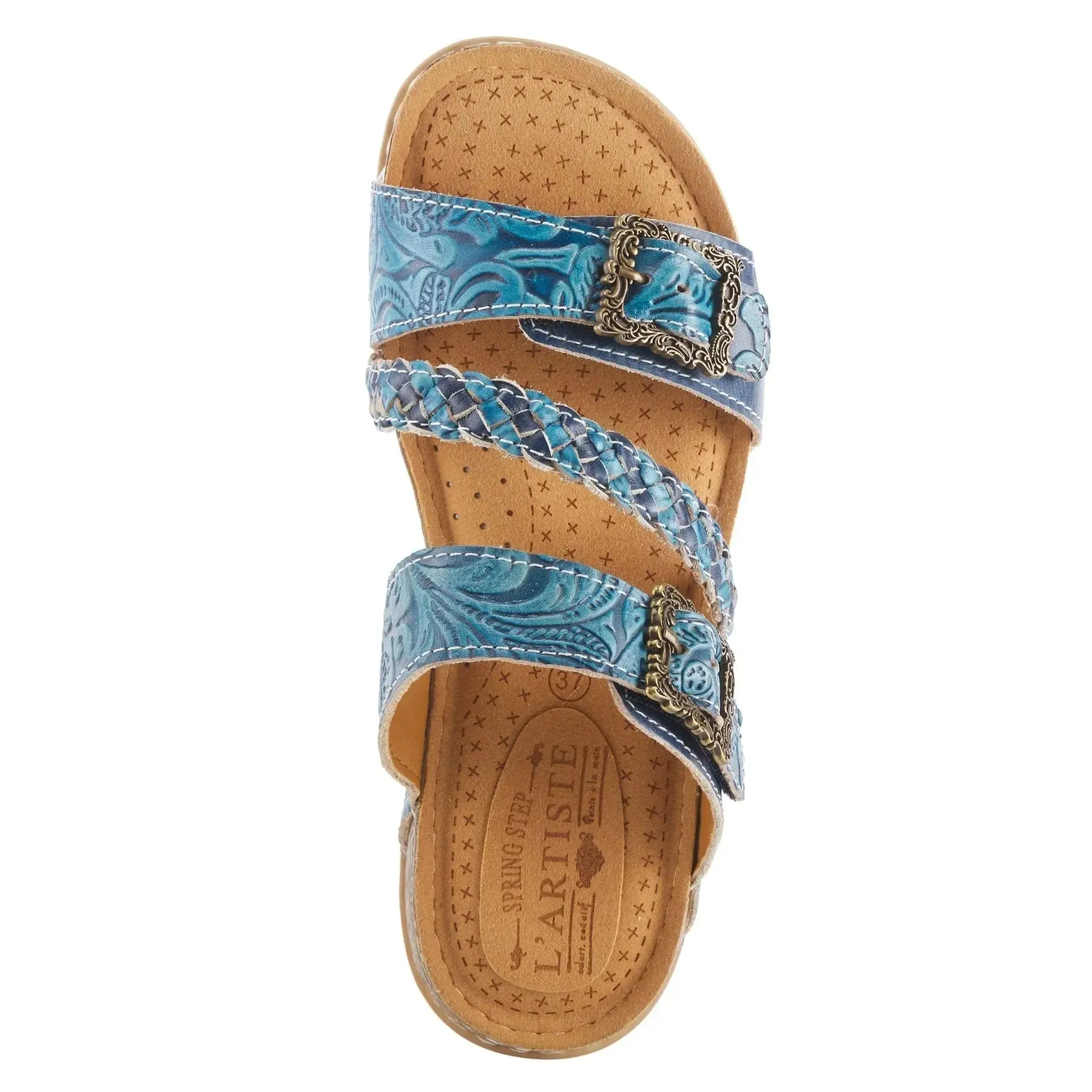 L'ARTISTE ASTRA SLIDE SANDALS - BLUE LEATHER