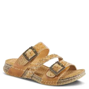 L'ARTISTS ASTRA SLIDE SANDALS - TAN LEATHER