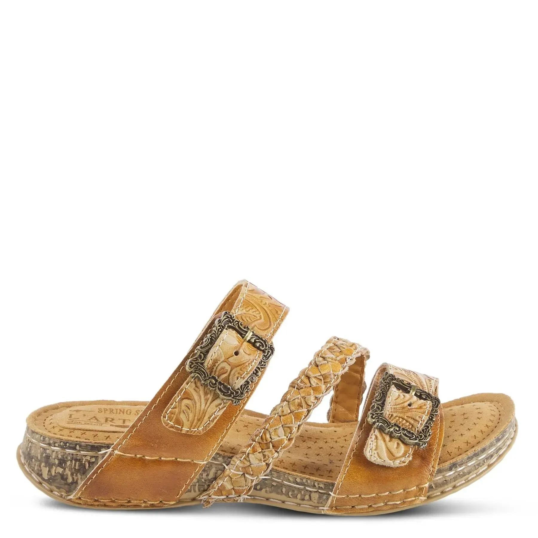 L'ARTISTS ASTRA SLIDE SANDALS - TAN LEATHER