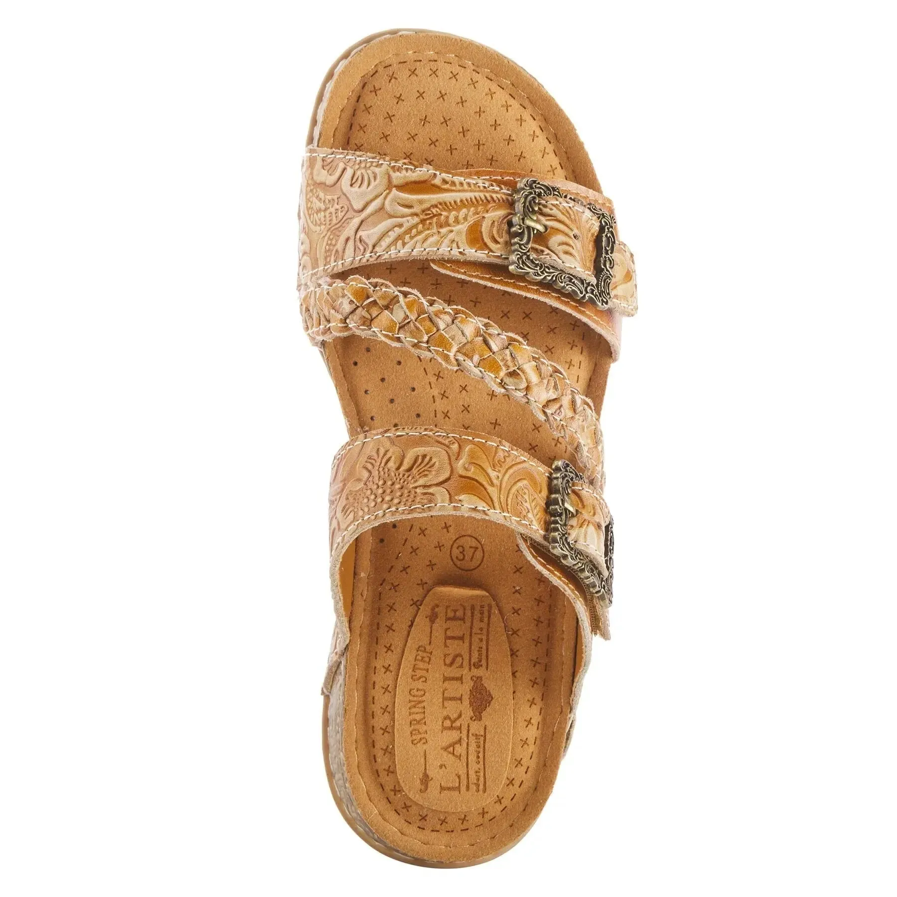 L'ARTISTS ASTRA SLIDE SANDALS - TAN LEATHER