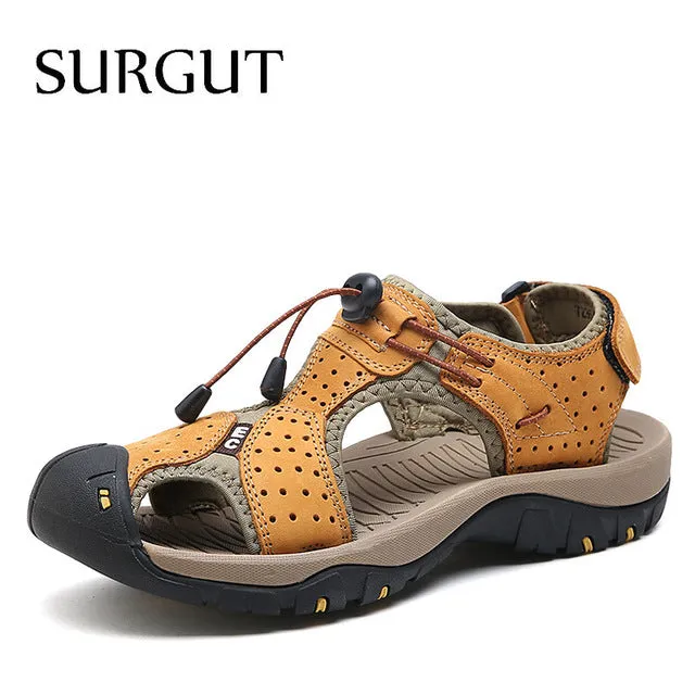 Men Sandals Genuine Leather Cowhide Male Summer Shoes Quality Beach Slippers Casual Leather Gladiator Sandals