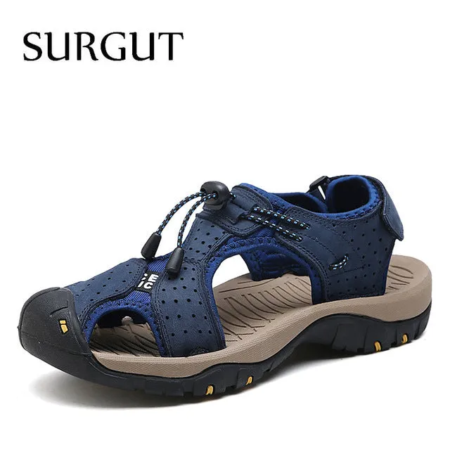 Men Sandals Genuine Leather Cowhide Male Summer Shoes Quality Beach Slippers Casual Leather Gladiator Sandals