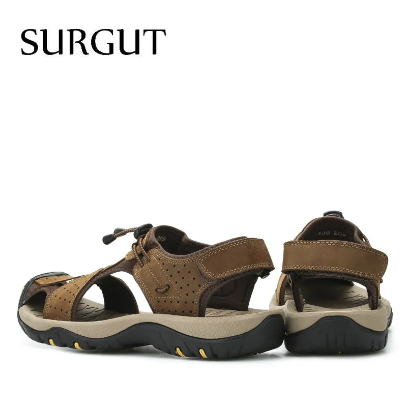 Men Sandals Genuine Leather Cowhide Male Summer Shoes Quality Beach Slippers Casual Leather Gladiator Sandals