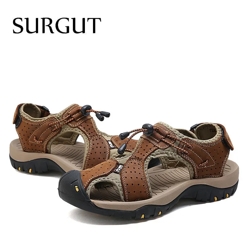 Men Sandals Genuine Leather Cowhide Male Summer Shoes Quality Beach Slippers Casual Leather Gladiator Sandals