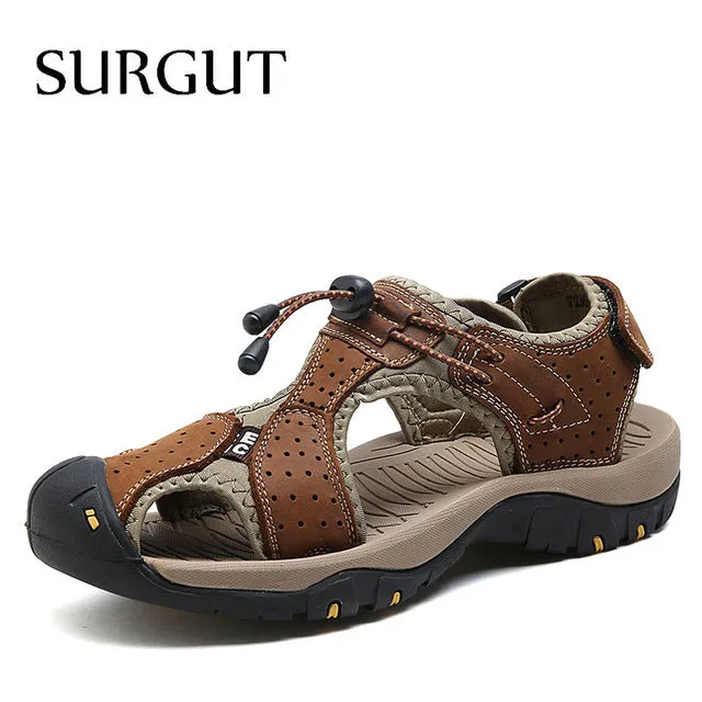 Men Sandals Genuine Leather Cowhide Male Summer Shoes Quality Beach Slippers Casual Leather Gladiator Sandals