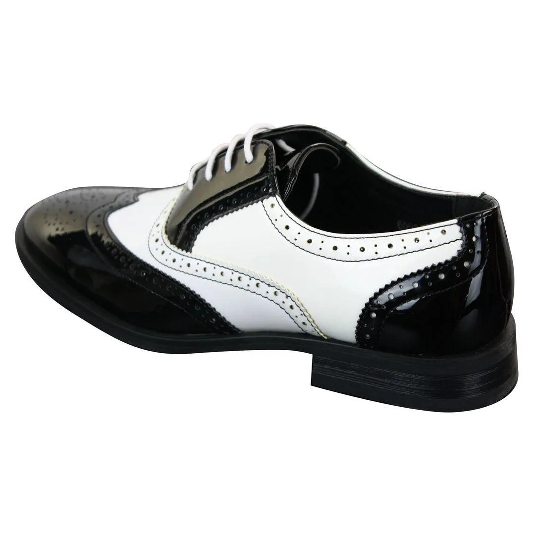 Mens Lace Patent Brogues Shoes Gatsby Classic 1920's Shiny White Black Red